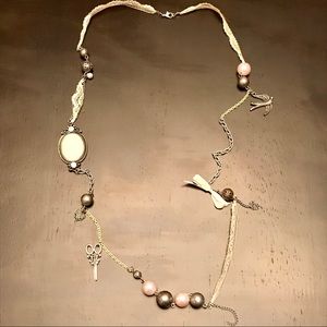 Vintage-Like Lace/Chain, Charm Necklace